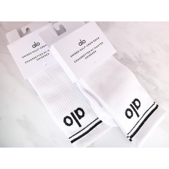 Alo Yoga Unisex Half Crew Throwback White Socks Set Bundle 2 pairs BNWT - Picture 2 of 7
